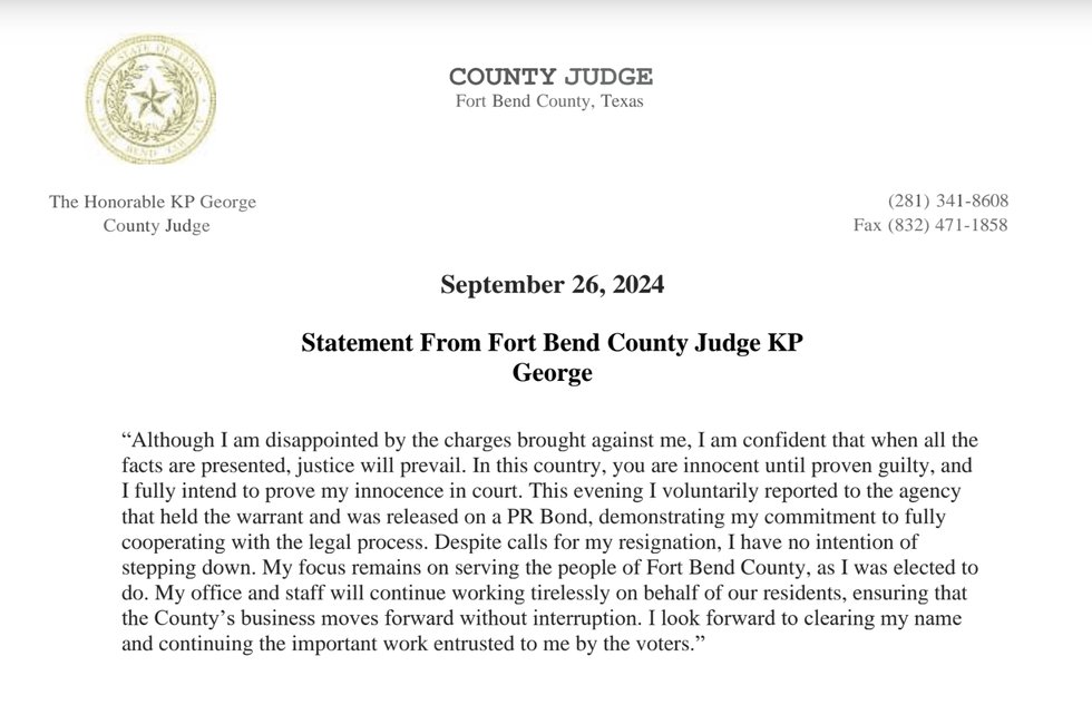 KP George Statement on Being Indicted